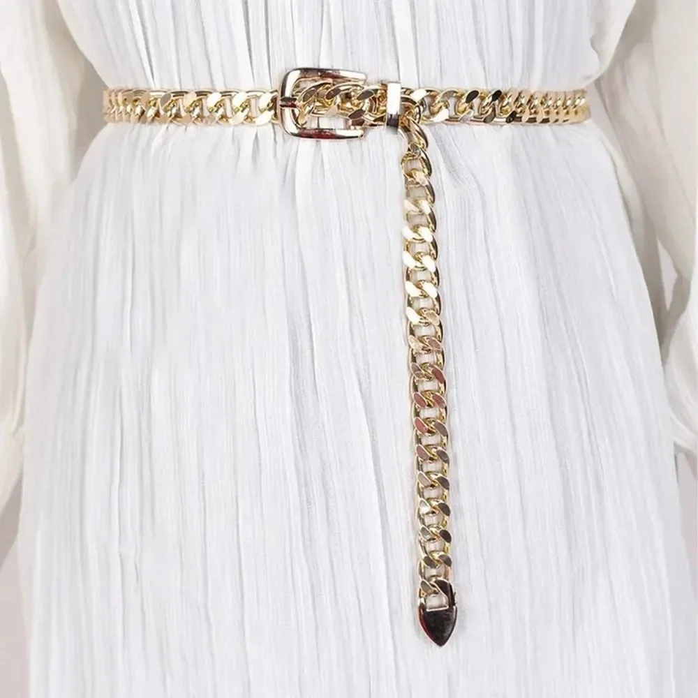 Stylish Chain Belt Casual Golden Plated Metal Waist Chain Adjustable One‎ Size